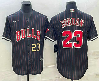 Mens Chicago Bulls #23 Michael Jordan Number Black With Patch Cool Base Stitched Baseball Jerseys
